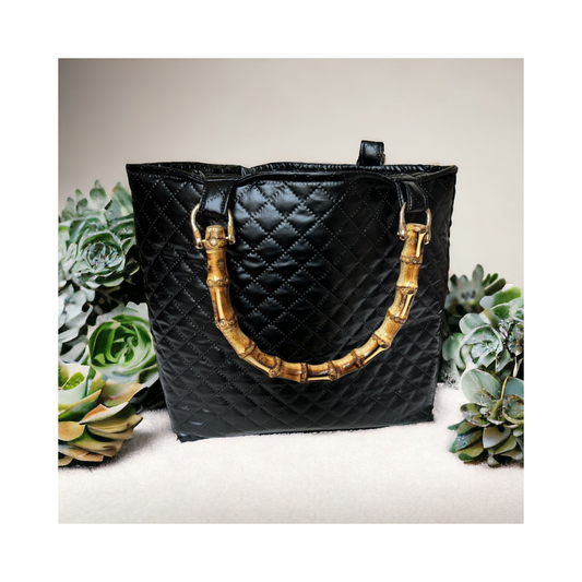Handtasche mit Bambushenkel - Schwarze Eleganz